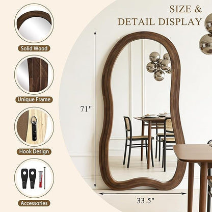 Irregular Full Length Mirror, 71"x33.5" Oversized Organic Floor Mirrors with Triple Layer Solid Wood Frame, Premium Asymmetrical Mirror for Living Room Entryway Cloakroom, Leaning/Hanging