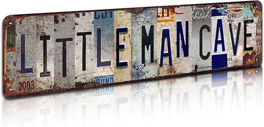 Little Man Cave Rustic Metal Tin Sign - Vintage 4x16 Inch Wall Art for Boys Room, Garage, Game Room, Mini Bar Décor