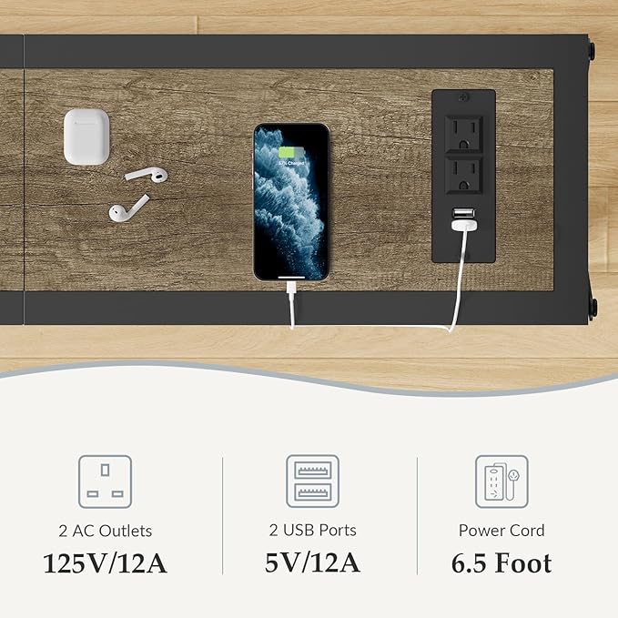 Gewudraw 70" Sofa Tables Narrow Long, Behind Couch Table with Oulets & USB Ports, Industrial Long Skinny Stand for Entryway,Hallway, Living Room, Bedroom 7.9" D x 70" W x 30.3" H