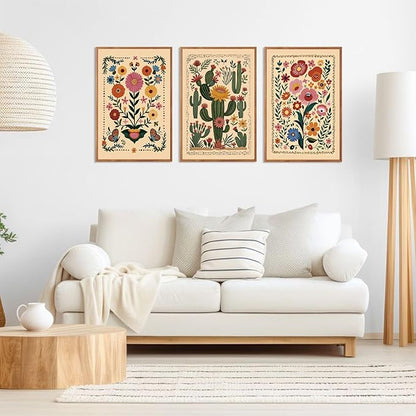 HLNIUC Vintage Flower Wall Art Canvas,Desert Plant Wall Art,Flower Butterfly Artwork,Retro Floral Painting,Cactus Painting,Botanical Framed Decor,William Morris Prints for Living Room Bedroom- 24x36x3