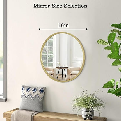 Gold Bathroom Mirrors for Wall Round Horn Circle Brushed Small Mirror Wall Mounted Mirrors Anti Rust Aluminum Ative Mirror for Entryway Hallway Entrance Housewarming