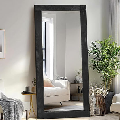 Full Length Mirror 71"x32" – Solid Wood Frame, HD Tempered Glass, Wall Mounted & Leaning, Rustic Modern Decor for Bedroom, Living Room, Entryway, Black