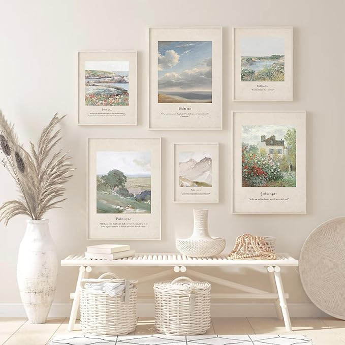 Christian Scripture Wall Art Set of 6 Bible Verse Canvas Wall Decor Psalm 23 Wall Art Religious Pictures Vintage Prints Christian Artwork Bible Verse Poster for Living Room Bedroom 12x16 Inch Unframed