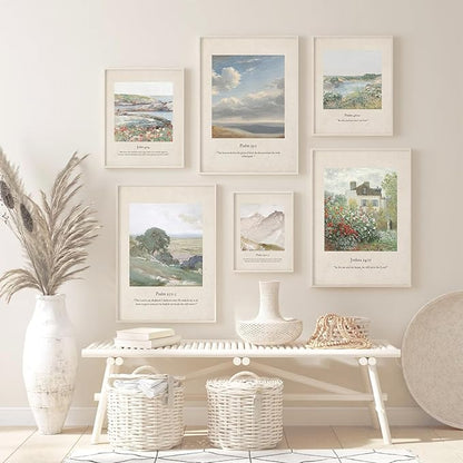 Christian Scripture Wall Art Set of 6 Bible Verse Canvas Wall Decor Psalm 23 Wall Art Religious Pictures Vintage Prints Christian Artwork Bible Verse Poster for Living Room Bedroom 12x16 Inch Unframed