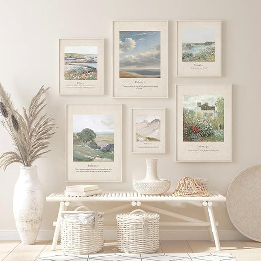 Christian Scripture Wall Art Set of 6 Bible Verse Canvas Wall Decor Psalm 23 Wall Art Religious Pictures Vintage Prints Christian Artwork Bible Verse Poster for Living Room Bedroom 12x16 Inch Unframed