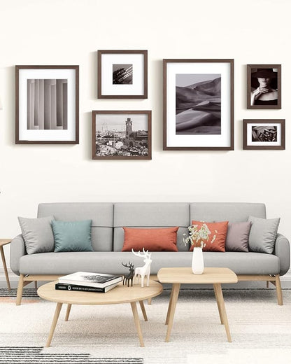 Egofine 8x8 Picture Frames Made of Solid Wood with Plexiglass, Display Pictures 4x4/6x6 with Mat or 8x8 Without Mat Set of 4 for Tabletop and Wall Mounting, Brown