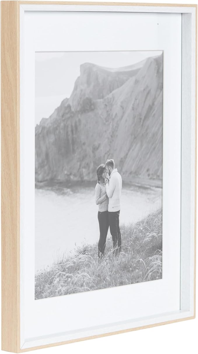 Kate and Laurel Gibson Modern Wall Picture Frame Set of 3; 14x18 matted to 11x14; White and Natural; Modern Three-Piece Frame Set for Gallery Wall Frame Set in Living Room Wall Decor