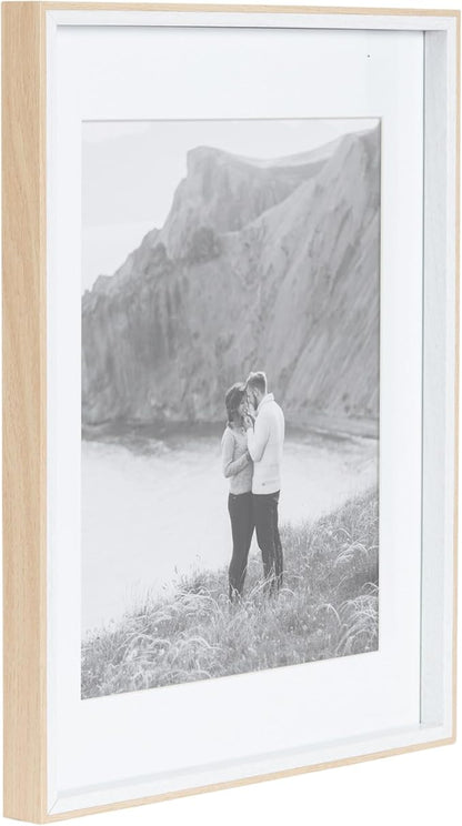 Kate and Laurel Gibson Modern Wall Picture Frame Set of 3; 14x18 matted to 11x14; White and Natural; Modern Three-Piece Frame Set for Gallery Wall Frame Set in Living Room Wall Decor