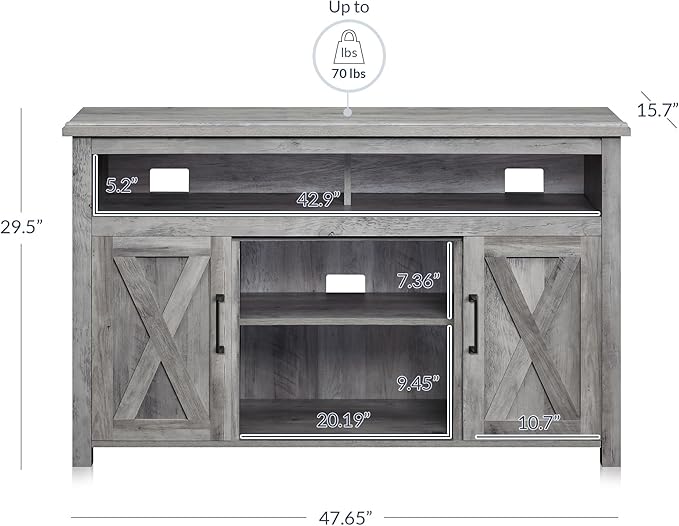 BELLEZE Modern 48 Inch Barn Door Wood TV Stand & Media Entertainment Center Console Table for TVs up to 50 Inches with Two Open Shelves and Cabinets - Corin (Gray Wash)