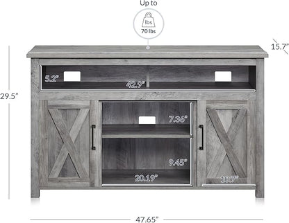 BELLEZE Modern 48 Inch Barn Door Wood TV Stand & Media Entertainment Center Console Table for TVs up to 50 Inches with Two Open Shelves and Cabinets - Corin (Gray Wash)