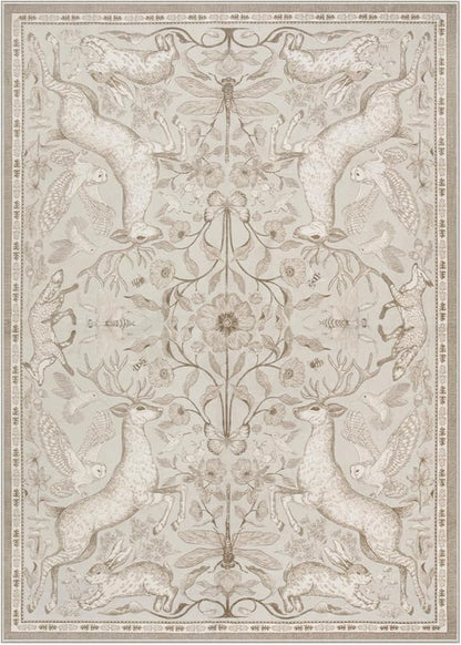 Lahome 5x7 Washable Area Rugs, Dorval Boho Deer Rugs for Living Room, Neutral Botanical Non Slip Low Pile Soft Carpet for Bedroom Dining Room Nursery Office Home Decor Beige