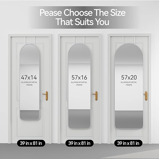 SCWF-GZ 57x16 Door Hanging Full Length Mirror, Floor Stand (Height 5.7ft just Body in1.3ft) / Wall Mounted Metal Frame Arch Dressing Mirrors for Bedroom Living Room 57 inch Silver