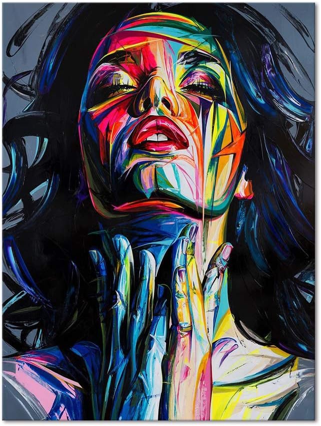 Yatsen Bridge Painted Woman Colorful Graffiti Posters Pictures Banksy Street Artwork Canvas Paintings Wall Art Decor for Living Room Kids Room Modern Home Decor Stretched and Framed(18”Wx 24”H)