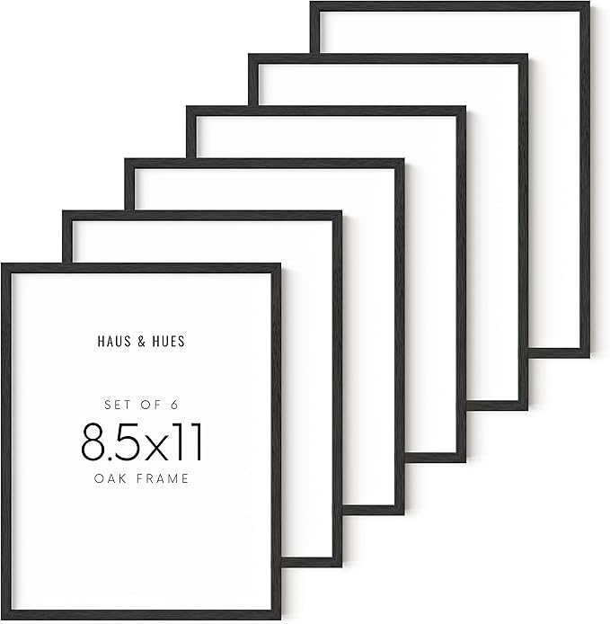 HAUS AND HUES 8.5x11 Black Oak Frame Set of 6 - Wooden Wall Display for Certificates & Art