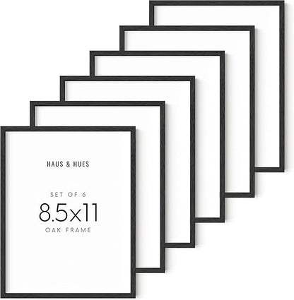 HAUS AND HUES 8.5x11 Black Oak Frame Set of 6 - Wooden Wall Display for Certificates & Art