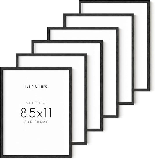 HAUS AND HUES 8.5x11 Black Oak Frame Set of 6 - Wooden Wall Display for Certificates & Art