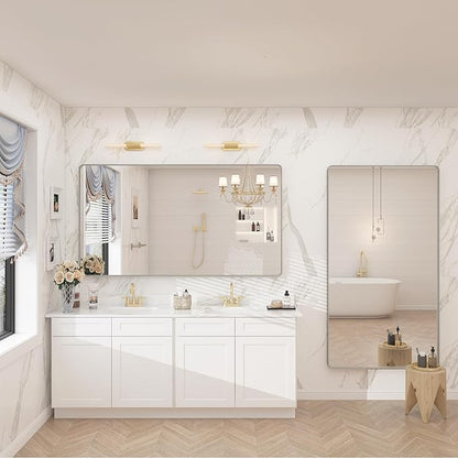 60x28 Silver Bathroom Mirror for Wall, Silver Brushed Framed Bathroom Vanity Mirror, Rectangle Bathroom Nickel Mirror, Anti-Rust, Shatterproof (Horizontal/Vertical)