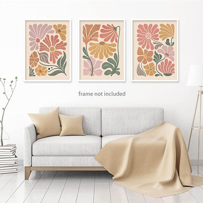 TBKHUDBI Boho Flower Poster Wall Art Abstract Floral Canvas Prints Set of 3 Minimalist Botanical Painting Modern Flower Market Aesthetic Pictures Decor for Living room Bedroom 12"x16" Unframed