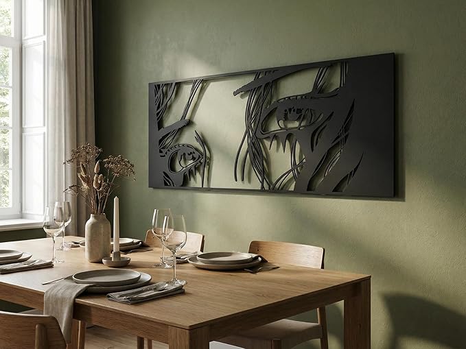 Vailla Wall Art Decor Minimalist Abstract Woman Eyes Wall Decoration Wooden Modern 3D Sculptures Line Drawing Art Decor Female Wall Hanging for Bedroom Kitchen Bathroom Living Room