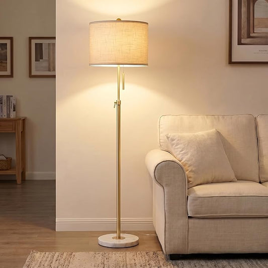 Qingmiao Gold Floor Lamps for Living Room, 55"-67" Height Adjustable Modern Tall Lamp, 3-Way Dimmable Standing Lamp for Bedroom Office Reading Corner Home Decor, New House Warming Gifts