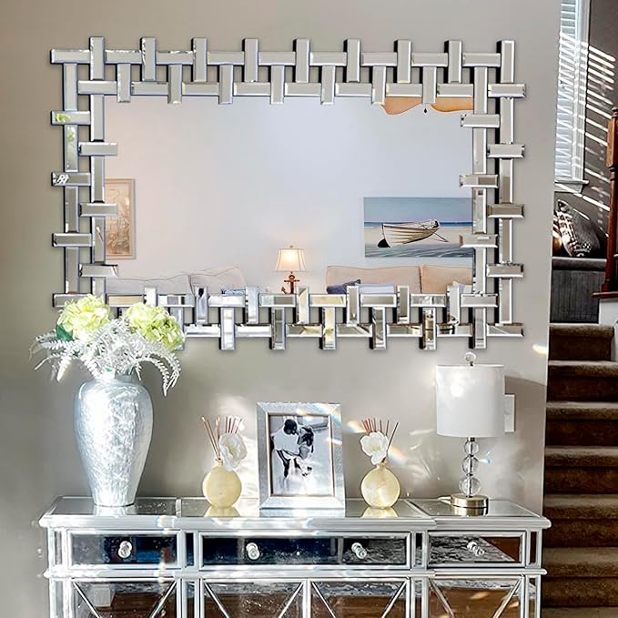 Decorative Mirrors for Wall, 47''x24'' Large Living Room Mirror with Beveled Glass Frame, Rectangle Accent Mirror for Entryway, Dining Room, Fireplace