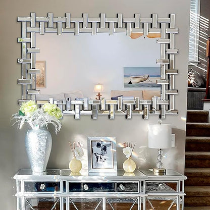 Decorative Mirrors for Wall, 47''x24'' Large Living Room Mirror with Beveled Glass Frame, Rectangle Accent Mirror for Entryway, Dining Room, Fireplace