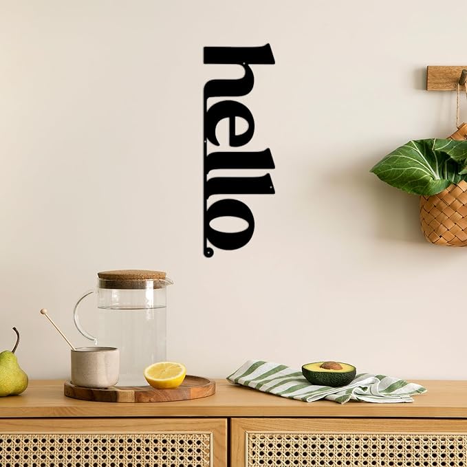 Vineland Metal Wall Art, Large Black Hello Sign Sculpture, 23.6 x 7.6 Inches, Minimalist Design, Indoor&Outdoor Hanging Decor, Matte Finish