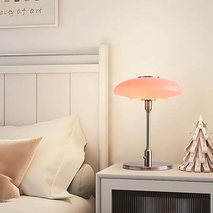 Table Lamp, Metal and Glass Modern Bedside Lamp, Decorative Table Light, Table Lamp for Living Room Bedroom Study Room, 12.6 * 16.5 Inch, Chrome & Pink