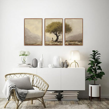 HLNIUC Jesus Sitting Under Olive Tree Canvas Wall Art,Religious Christian Wall Decor(16x24x3),Easter God Bible Story Framed Artwork,Vintage Garden of Gethsemane Prints for Church,Living Room,Bedroom