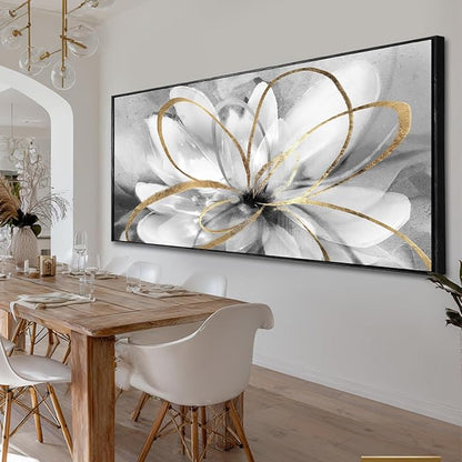 Grey Home Wall Decor Modern Canvas Prints White Flower Framed Wall Art 32"x70" Large Artwork for Living Room Pictures for Office
