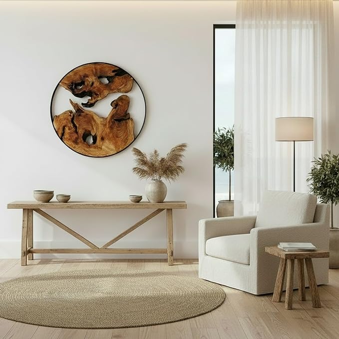 WELLAND Cedar Wood Wall Decoration Ornaments, 16" L x 16" W x 1" H Hanging Decoration, Irregular Shape Decor for Home Office, Living Room, Bedroom, Entryway, Bathroom
