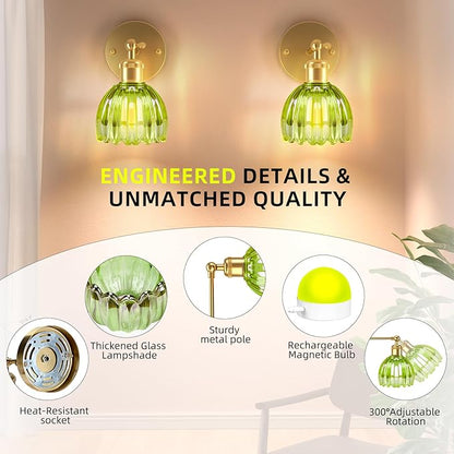 Battery Operated Wall Sconce with Remote Control, Wireless Wall sconces Set of Two with 7000mAh Dimmable Magnetic RGB Bulbs, Rechargeable Wall Light for Bedside Bedroom Living Room Hallway Wall Decor