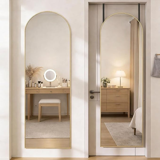 Simple Deluxe 47x14 Arched Full Length Mirror Over The Door, Wall Mounted Full Body Mirror, Modern Gold Aluminum Alloy Frame, HD Reflection, for Bedroom, Living Room, Entryway, Gold