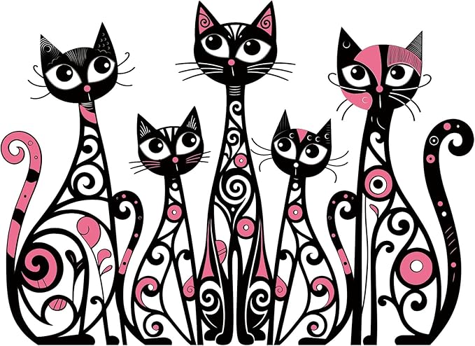 Wesiti Cat Wall Art Decor Iron Wall Sculptures Decor for Cats Lover 13.15 x 10.59 Inches Colorful Retro Mid Century Cat Signs for Home Living Room Bedroom Kitchen Office(Stylish)
