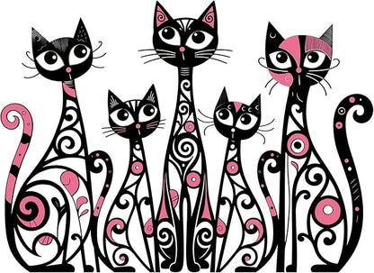 Wesiti Cat Wall Art Decor Iron Wall Sculptures Decor for Cats Lover 13.15 x 10.59 Inches Colorful Retro Mid Century Cat Signs for Home Living Room Bedroom Kitchen Office(Stylish)