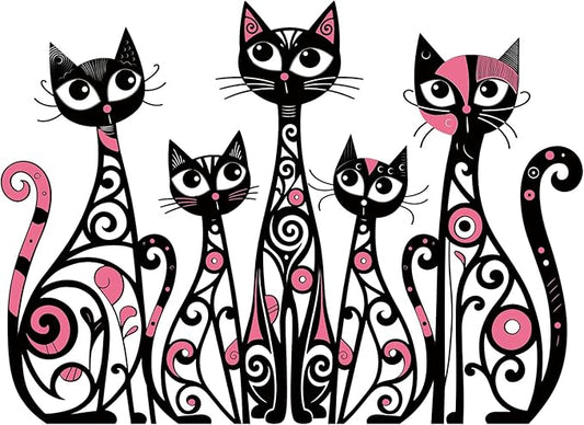 Wesiti Cat Wall Art Decor Iron Wall Sculptures Decor for Cats Lover 13.15 x 10.59 Inches Colorful Retro Mid Century Cat Signs for Home Living Room Bedroom Kitchen Office(Stylish)