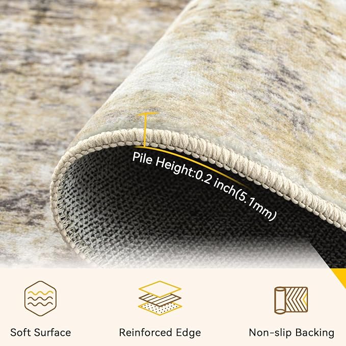 RELEANY Washable Area Rugs 4ft Non-Slip Modern Abstract Soft for Living Room Entryway Bedroom Nursery, Print Pattern, Neutral Brown Gray