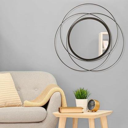 Circle Mirror for Wall with Iron Metal Wire Frame Wall-Mounted Mirror for Home Decor Living Room Bedroom Bathroom Entryway Large Brass 24" x 24"
