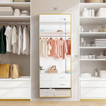 Sweetcrispy 71"x26" Full Length Mirror, Full Body Mirror with Aluminum Alloy Thin Frame, Leaning or Standing, Suitable for Bedroom, Livingroom, Cloakroom, Gold