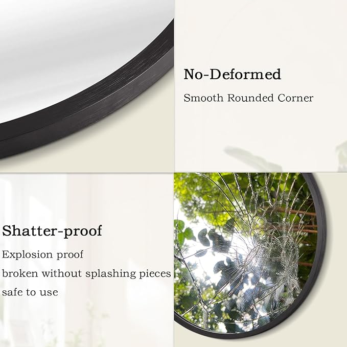 AOAOPQ Black Round Mirror for Wall Small Round for Bathroom Entryway Living Room Hallway Matte Frame Mirrors Anti Rust Hangs Tempered Glass for Bedroom Entry Dining Room