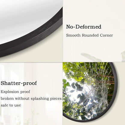 AOAOPQ Black Round Mirror for Wall Small Round for Bathroom Entryway Living Room Hallway Matte Tempered Glass Frame Mirrors Anti Rust Hangs Tempered Glass for Bedroom Entry Dining Room
