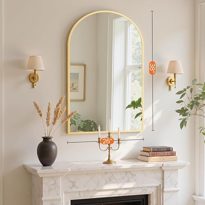 Sweetcrispy 26"x39" Arched Gold Bathroom Mirrors for Wall, Bathroom Mirrors for Over Sink, Modern Wall Mirrors Arch Decorative for Bathroom, Entryway, Bedroom, Vanity