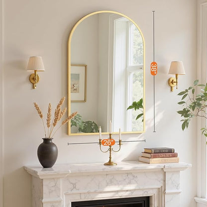 Sweetcrispy 26"x39" Arched Gold Bathroom Mirrors for Wall, Bathroom Mirrors for Over Sink, Modern Wall Mirrors Arch Decorative for Bathroom, Entryway, Bedroom, Vanity