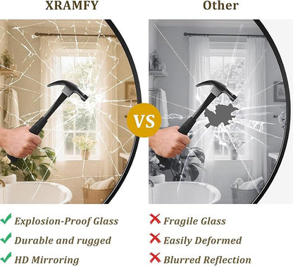 XRAMFY 42 Inch Round Black Metal Wall Mirror - Stylish Circle Mirror for Entryway, Bathroom, and Living Room Decor | Matte Black Circle Wall Mirror