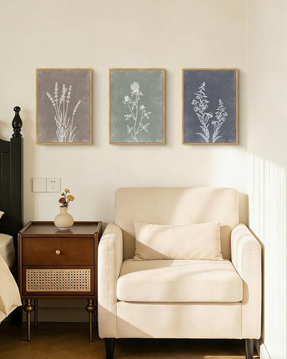 Drsoum Vintage Boho Flower Wall Art Framed Retro Botanical Floral Wall Prints Wildflower Neutral Rustic Bohemain Artwork Bedroom Ready to Hang 11x14in Natural Framed