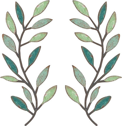 Zhengmy 2 Pieces Metal Tree Leaf Wall Decor Vine Olive Branch Leaf Wall Art Living Room, Hallway Wall Decor Outdoor Decoration(Gradient Green)