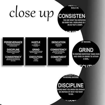 Perseverance Discipline Consistency Motivational Wall Art Success Quote Inspirational Poster Canvas Prints Artwork for Office Decor Modern Home Painting Pictures Stretched and Framed [36''W X 16''H]