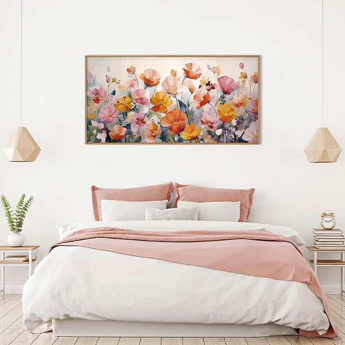 DRACIT Nature Pink Floral Framed Canvas Wall Art Set,Boho Colorful Wildflowers Botanical Wall Decor, Modern Aesthetic Bohemian Flowers Art Print for Living Room,Bedroom-20 x40