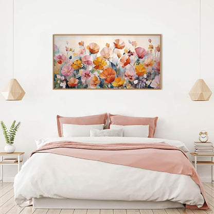 DRACIT Nature Pink Floral Framed Canvas Wall Art Set,Boho Colorful Wildflowers Botanical Wall Decor, Modern Aesthetic Bohemian Flowers Art Print for Living Room,Bedroom-20 x40