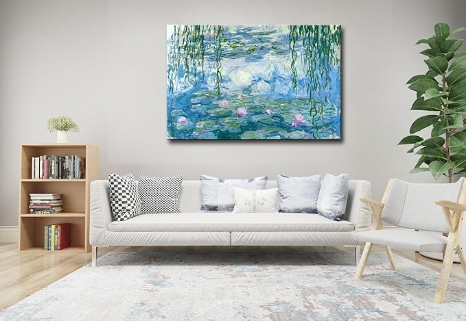 Claude Monet Canvas Wall Art - Water Lilies Classic Artwork Picture Print with Framed Painting for Home Office Wall Decor-32 x48
